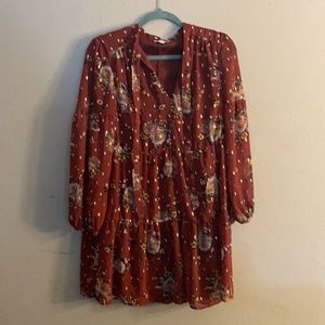 Burnt orange/brown dress with beautiful floral and gold details!